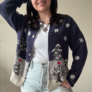 Vintage Winter Wonderland Knit Navy Cardigan